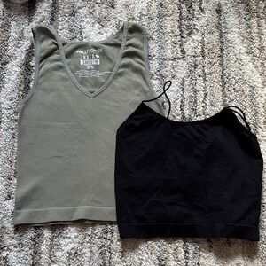 Wallflower Olive Green V-Neck Tank Top & Black Cropped Cami Set